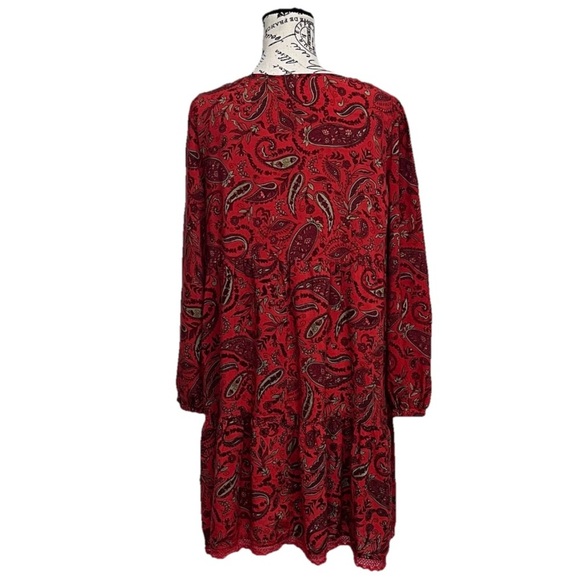 Harlow & Rose Paisley Red Mini Teired Dress Boho Hippie Peasent Fairy M Vampy - Picture 4 of 9